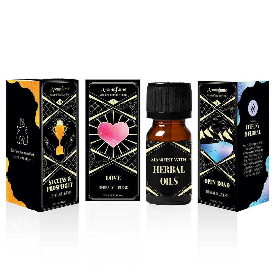 Love & Prosperity Oils – Success, Love & Open Road. Herbal blends to manifest abundance, romance & new opportunities.