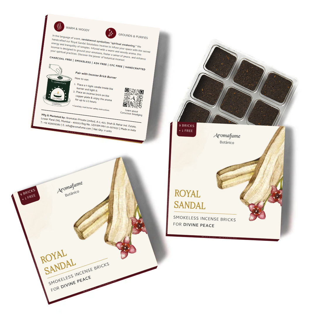 Royal Sandal Smokeless Incense Bricks & Snowflake Incense Brick Burner Set