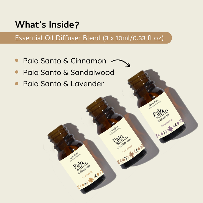 Palo Santo & Cinnamon, Palo Santo & Sandalwood, Palo Santo & Lavender Essential Oil