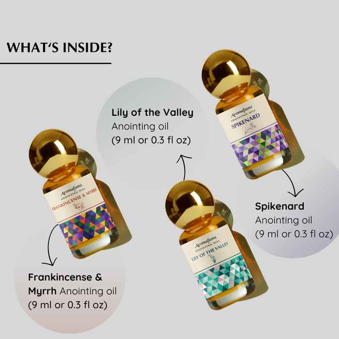 Frankincense & Myrrh, Lily of the Valley, Spikenard Anointing Oils Gift Set