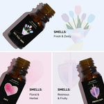 Fresh, zesty, floral, resinous & fruity scent profiles of Healing Embrace Oils – soothing & uplifting aromatherapy.