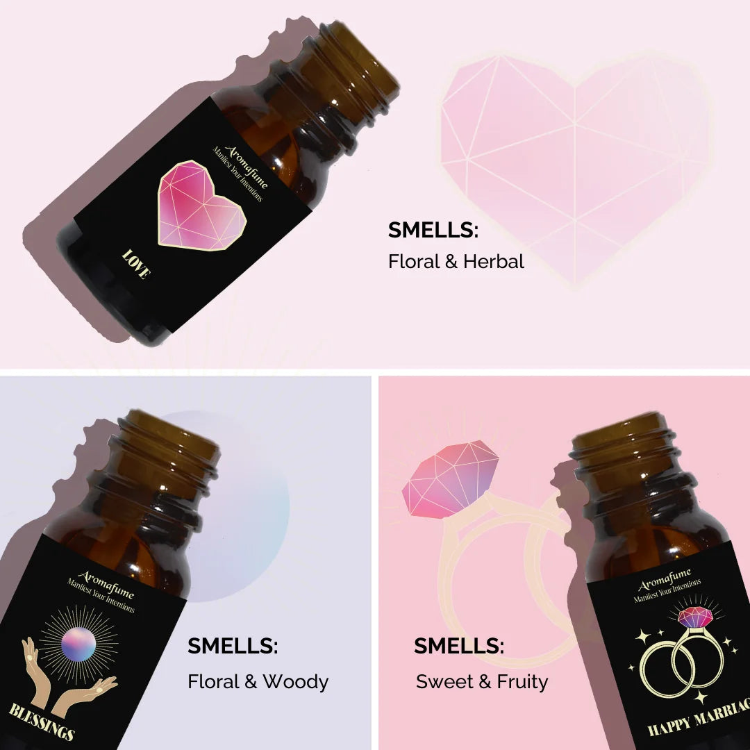 Floral, fruity, and herbal scent profiles of Union of Hearts Manifestation Oils – Love, Blessings, Happy Marriage.