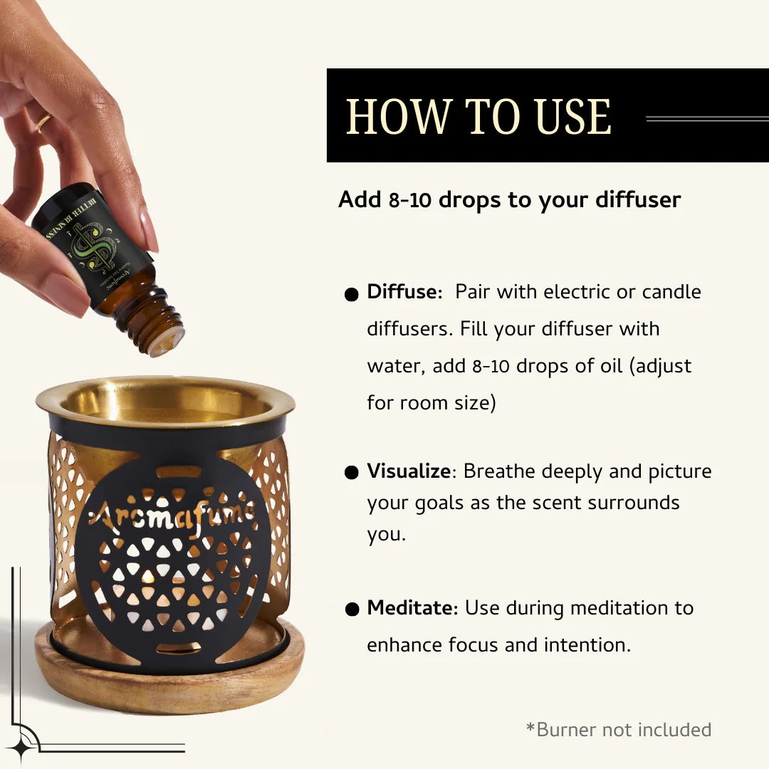 Add a few drops of Professional Success Oil to a diffuser with water and let the empowering aroma fill your space.
