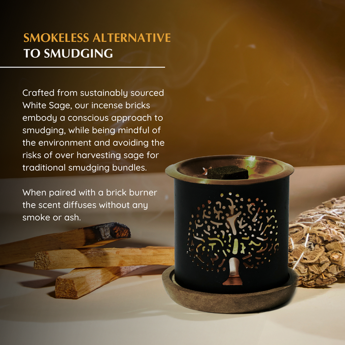 White Sage & Sandalwood Incense Bricks & Burner Set