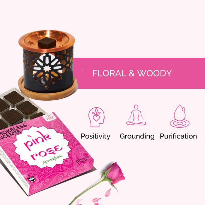 Pink Rose Incense Bricks & Burner Set