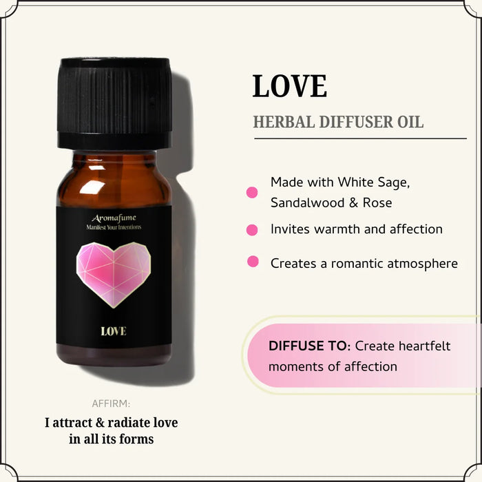 Love Oil attracts romance & deep connections with a heartfelt blend of white sage, sandalwood & rose.