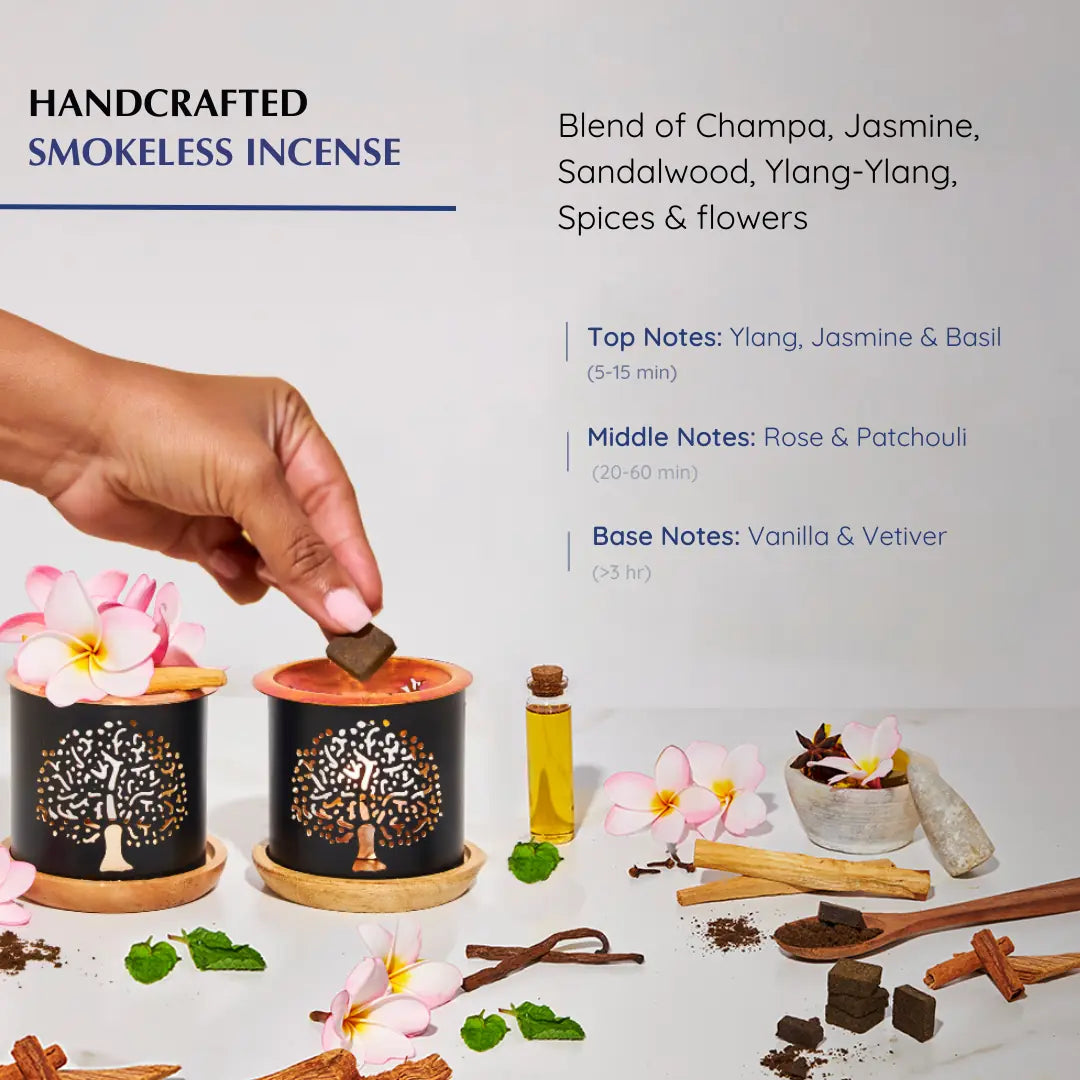 Handcrafted incense and made of Jasmine, Sandalwood, Ylang Ylang, Geranium and more. 