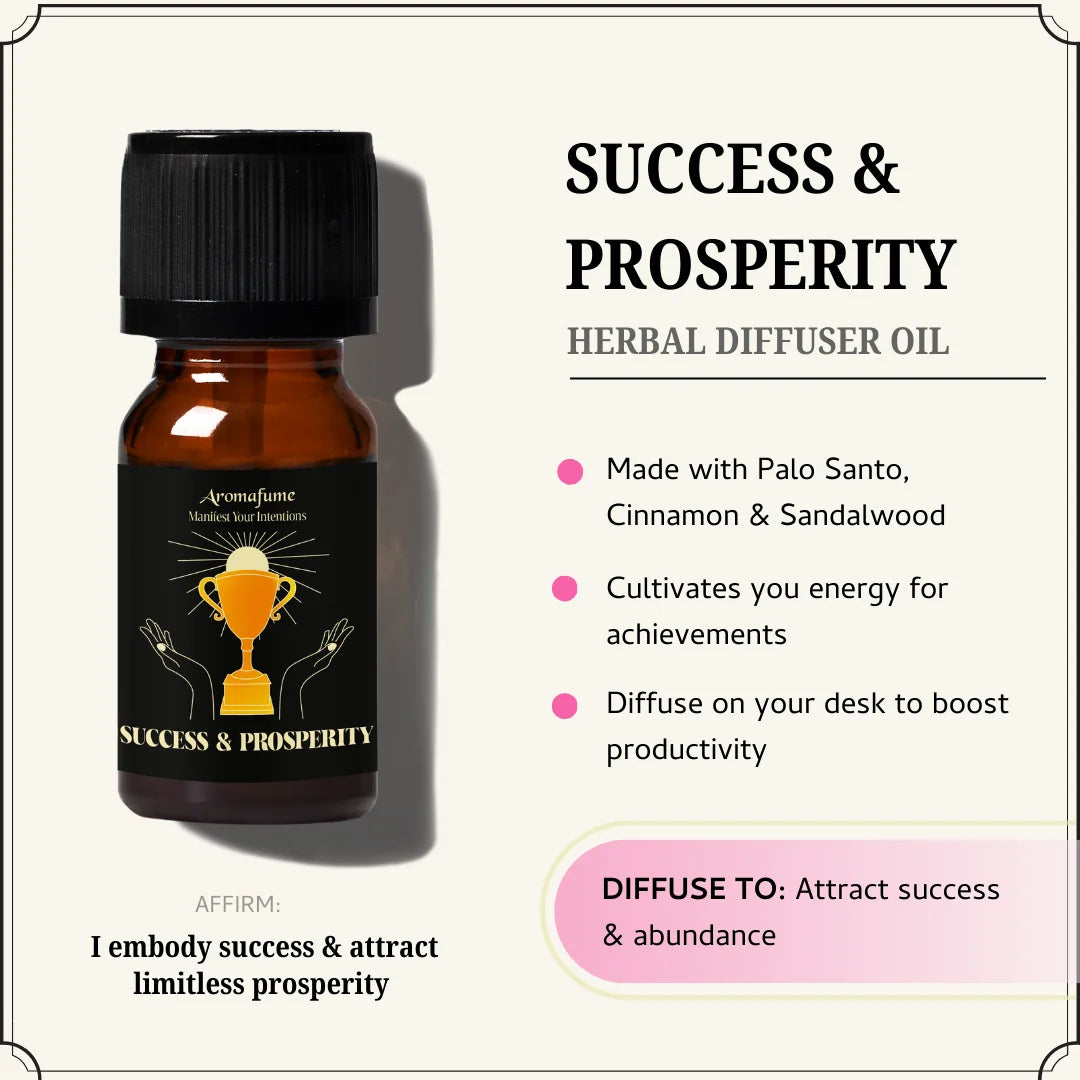 Success & Prosperity Oil enhances career achievements, attracts opportunities, and fosters long-term success.