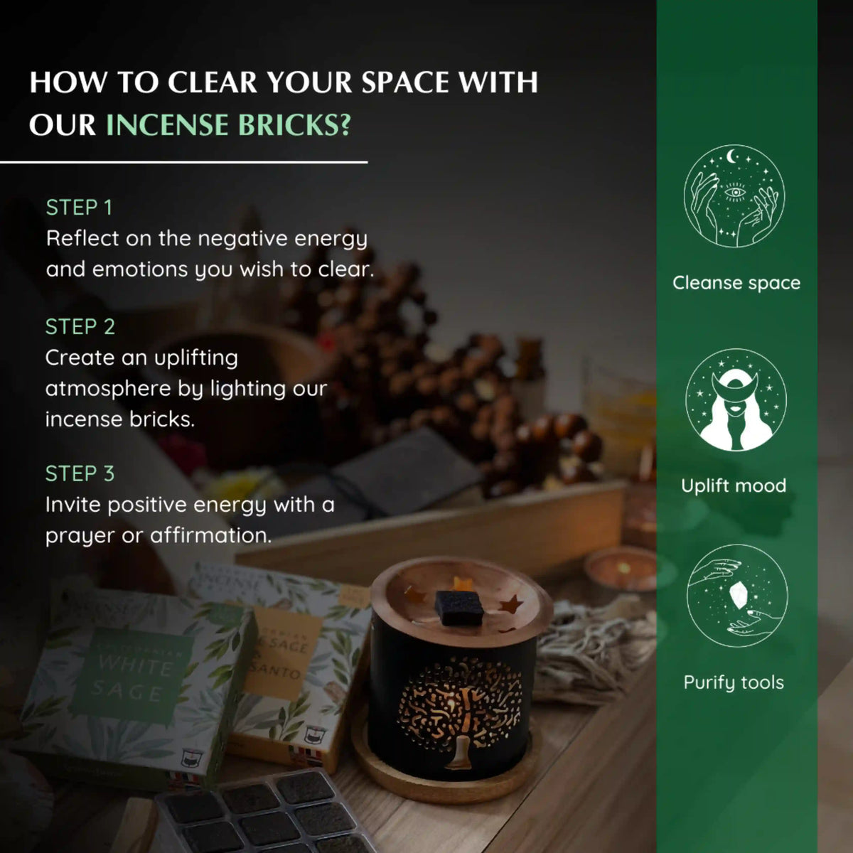 Smokeless Incense Bricks - easy to use, smokeless, long masting and made with ethically sourced essential oils