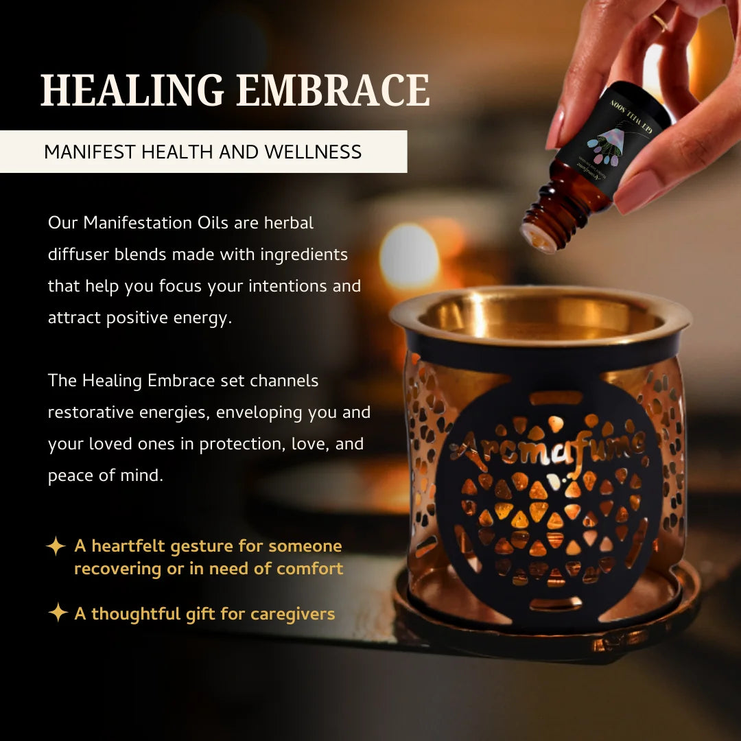 Healing Embrace Oils restore well-being, nurture love & offer protection—perfect for emotional & physical wellness.