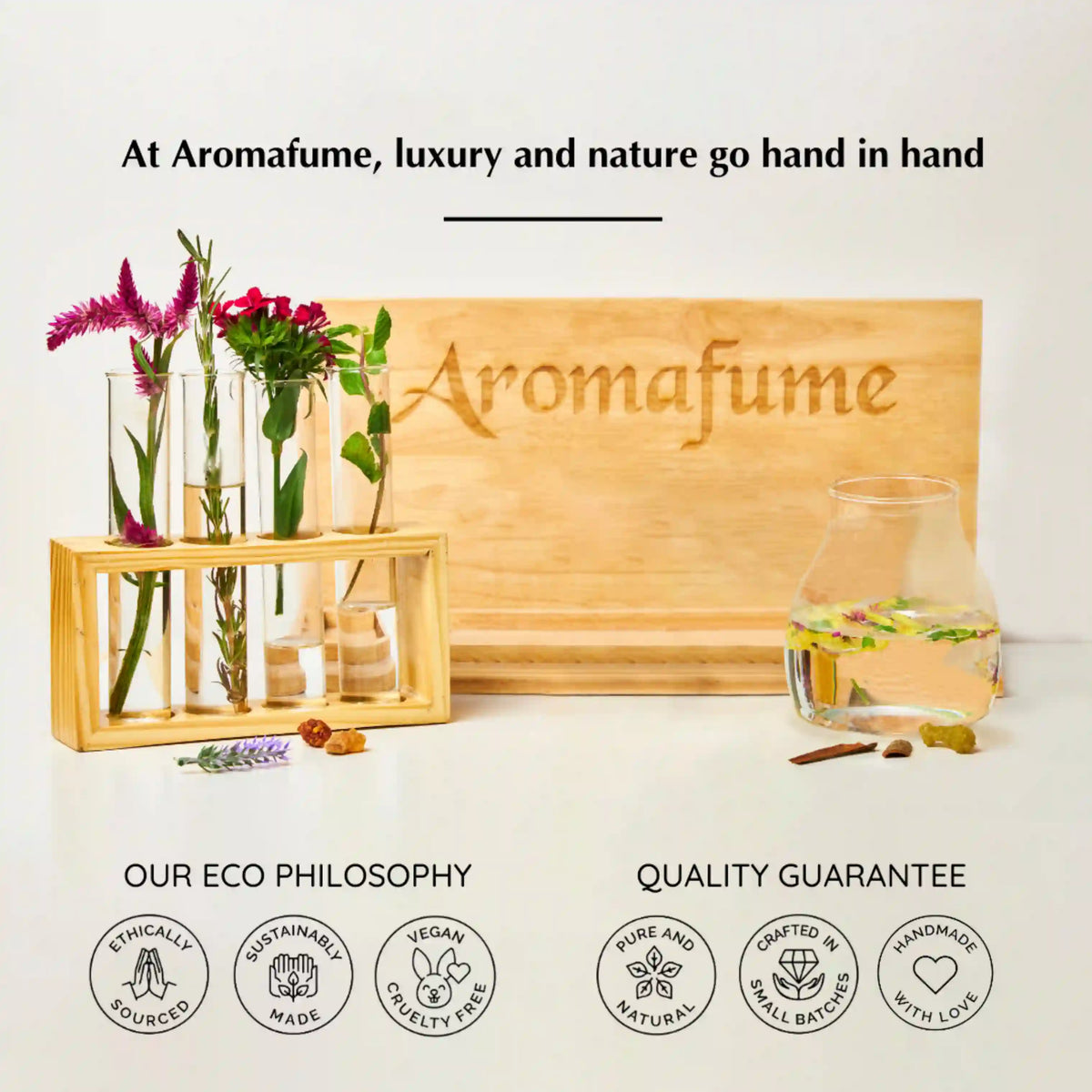 Values - Ethically sourced, made with essential oils, vegan & cruelty free